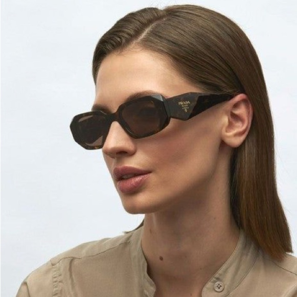 Prada Rectangle Acetate Sunglasses Dark Brown Tortoise PR17WS